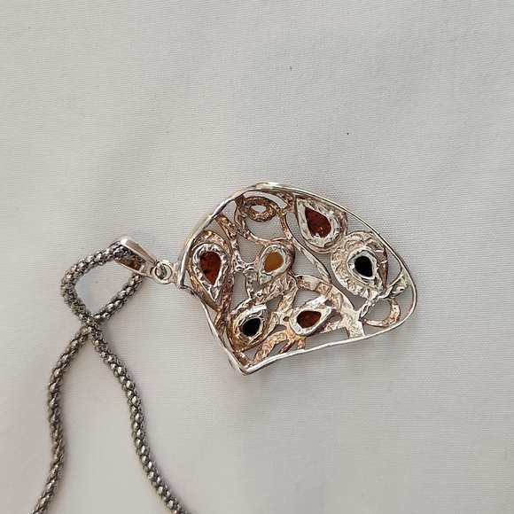 Sterling Amber Pendant & Earrings 18" - Picture 8 of 9